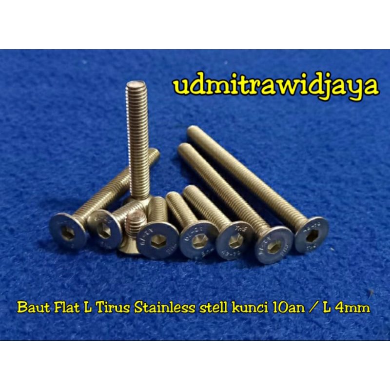 Baut Flat L baut countersink 6x16 tirus verseng L kunci 10 / L 4mm panjang 10, 15, 20, 25, 30, 40, 50, 60, 70mm stainless baut speaker baut popor stenlis anti karat baut flat L ss baut tirus A2-70