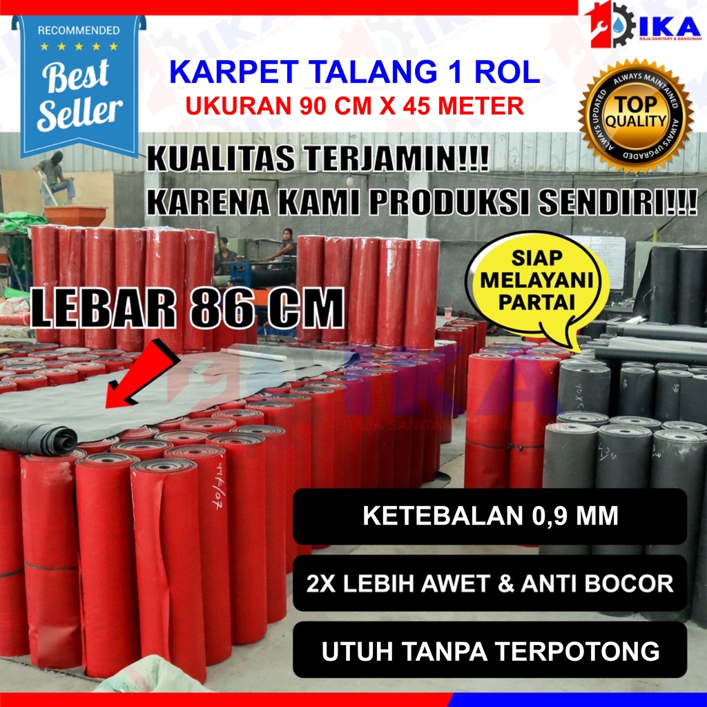 Karpet Talang Air 1 Roll 90 (Bersih 86cm) Merah Hitam Pabrikan READY 1 Roll = 45meter !!