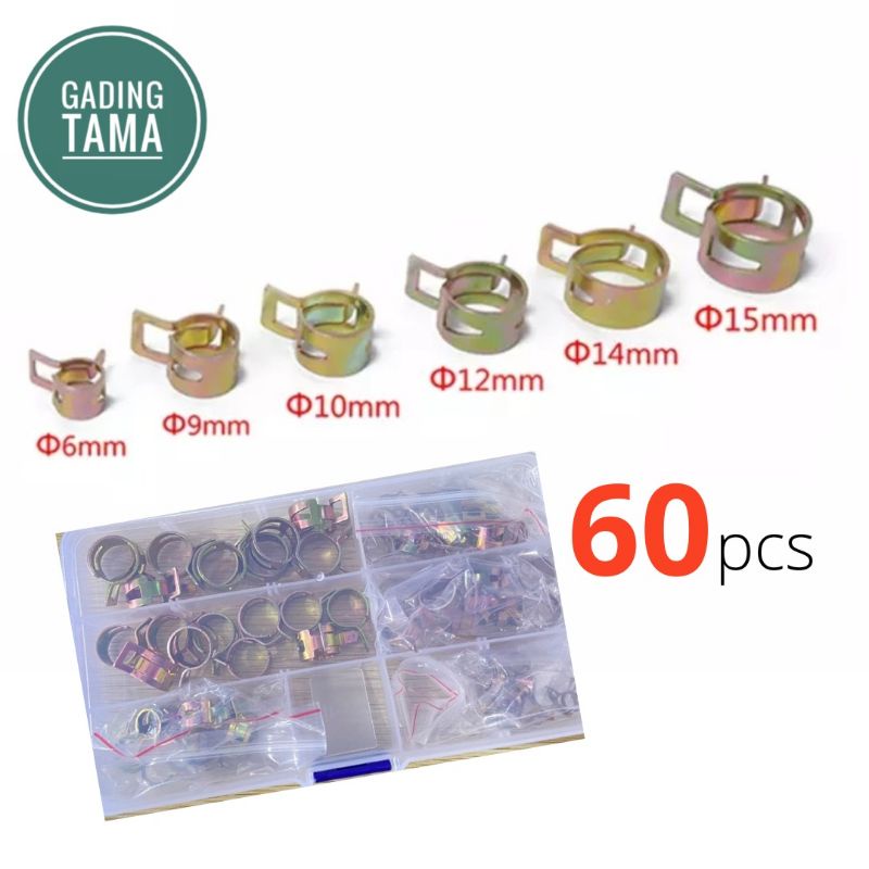 Clamp Klem Selang Bensin Radiator Kompresor 60 pcs Ukuran 6mm~15mm