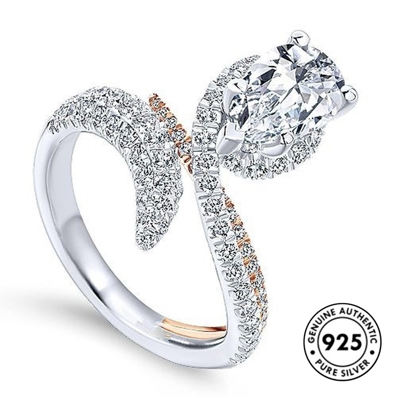 Cincin S925 Silver Bentuk Water Drop Pear Aksen Berlian