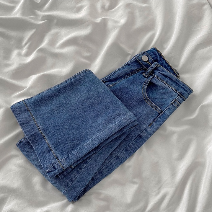 Biru Korean Highwaist Seksi Melar Straight Celana Jeans Panjang Wanita