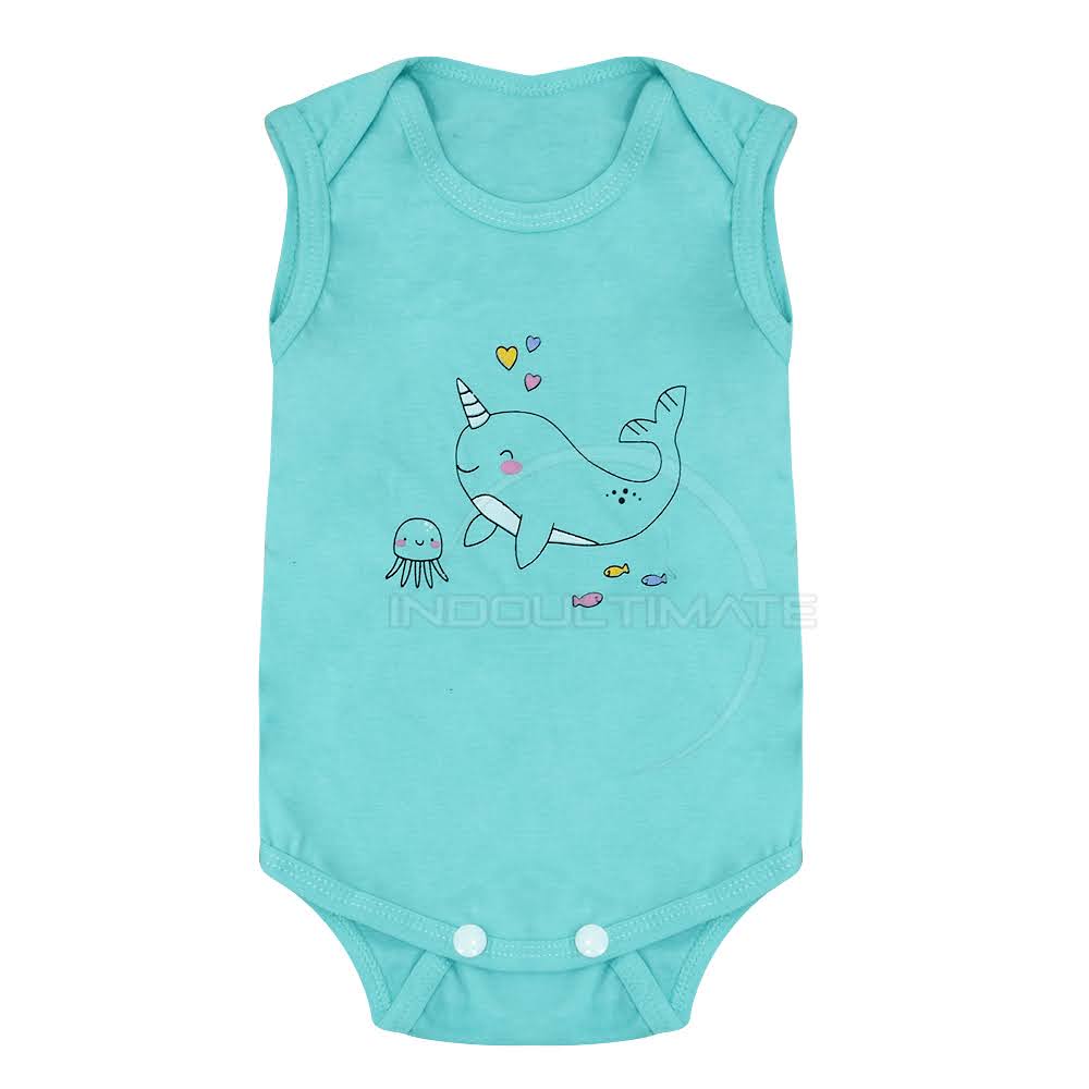 1 Pcs Jumpsuit Anak Bayi Balita/Baju Bayi/Bodysuit/Jumper Bayi Lengan Kutung Baby Leon-Tosca Whale