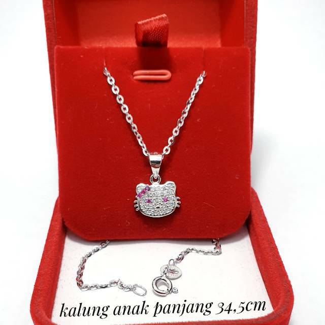 Fashion Anak Kalung hellokitty Perak Asli silver 925  / Perhiasan Anak Kalung Perak Lapis Emas Putih