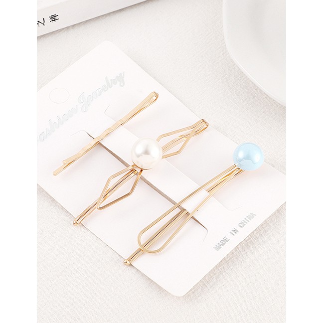 LRC Jepit Rambut Fashion Gold Pearl Hair Clip Set Y61531