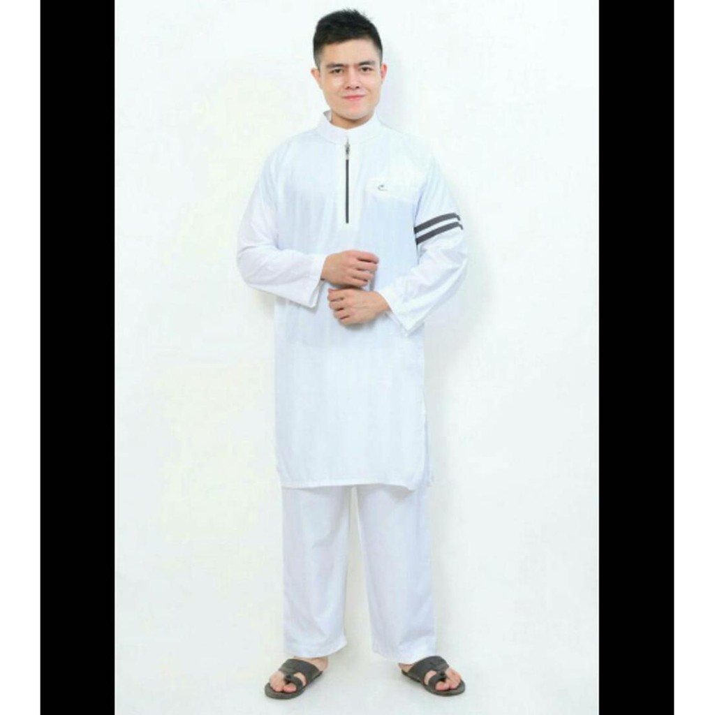 Murah Meriah Baju Muslim Pria - Setelan Baju Muslim Gamis Pria Nabawi Putih Al-Isra Bahan Spun