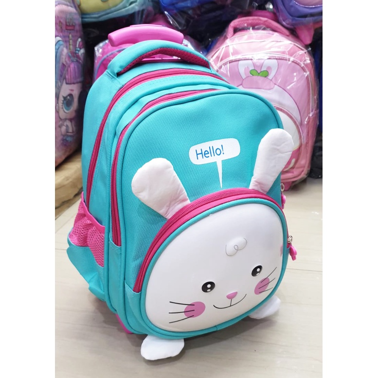 PROMO 10.10 TROLLEY TROLI DORONG TK / PAUD / SD TAS ANAK SEKOLAH PEREMPUAN DAN LAKI LAKI GAMBAR HEWAN ANIMAL LUCU GEMEZ 3 RESLETING IMPORT Dino Luwi Gemez Cat Happy