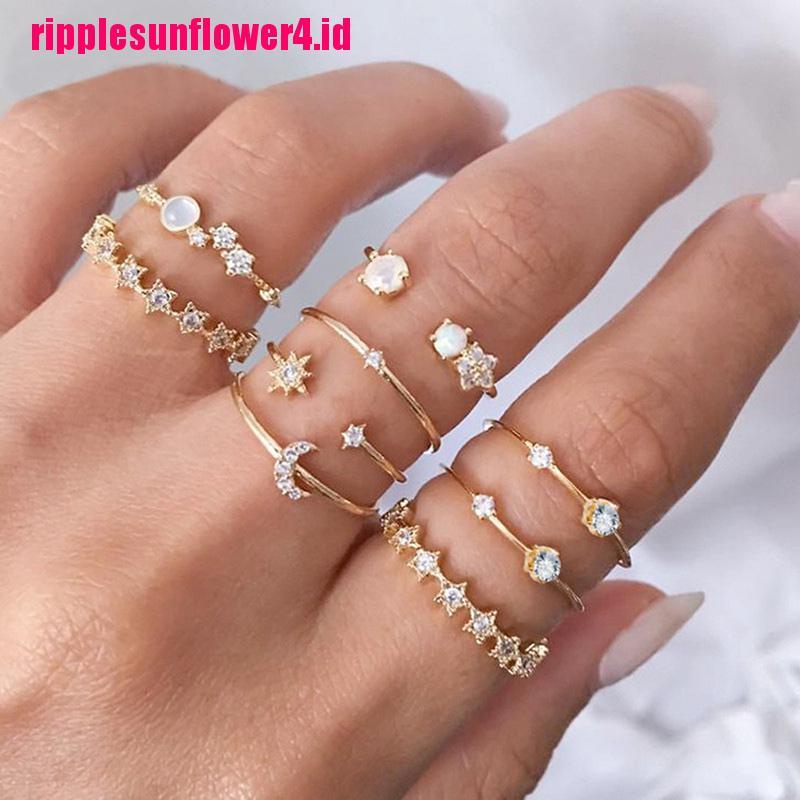 9pcs / set Cincin Buku Jari Aneka Bentuk Gaya Bohemia Untuk Wanita