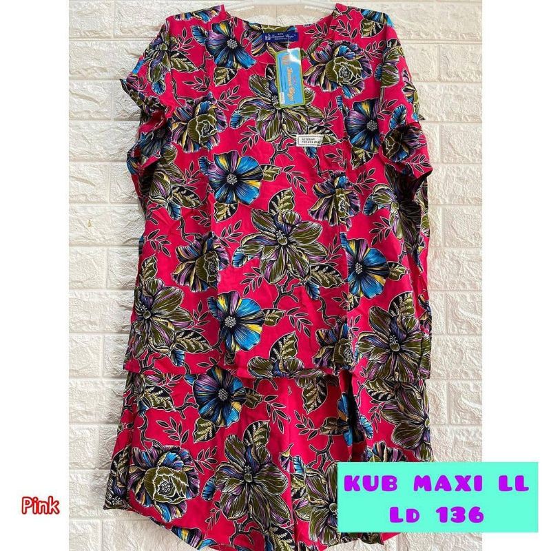 SETELAN CELANA MAXI LL JUMBO WANITA BATIK KENCANA UNGU LEBEL BIRU LD 140 CM SETELAN CELANA KULOT WAN