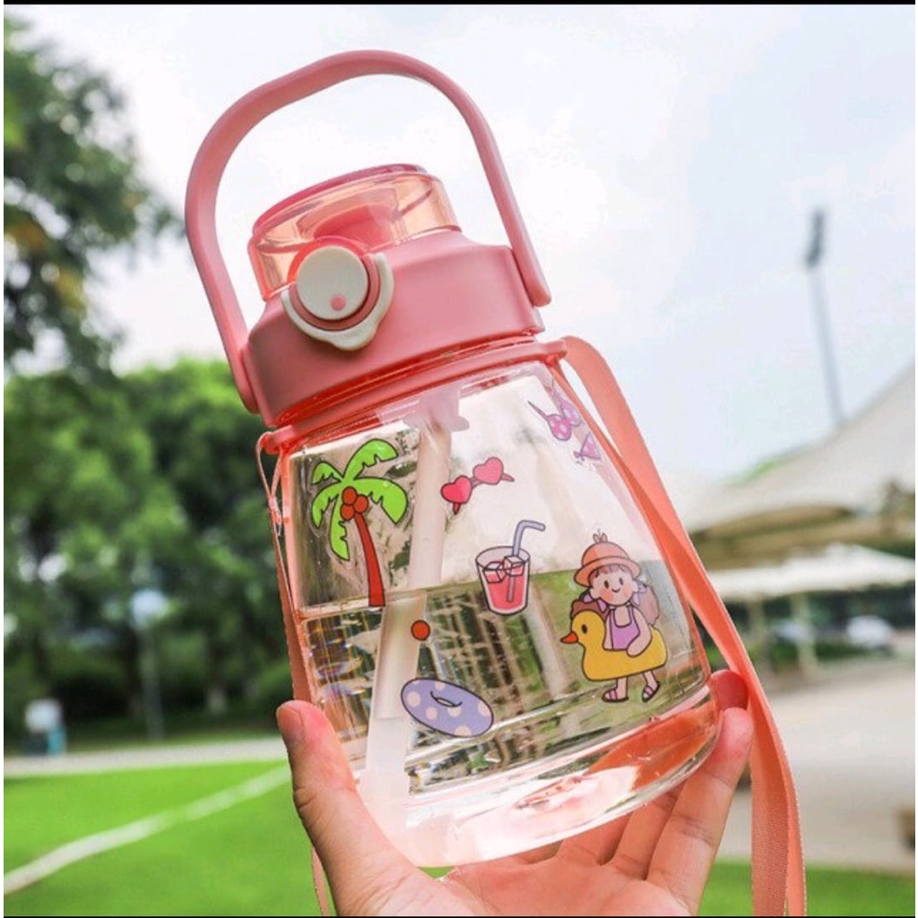 SHENAR Botol Motivasi 1,3 Liter  FREE TALI &amp; STIKER Botol VIRAL GEMOY Gendut Gradasi/Botol Transparan/botol bening