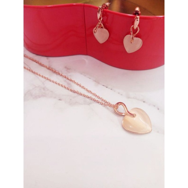 Set anting dan kalung liontin hati rose gold/ jewelry set