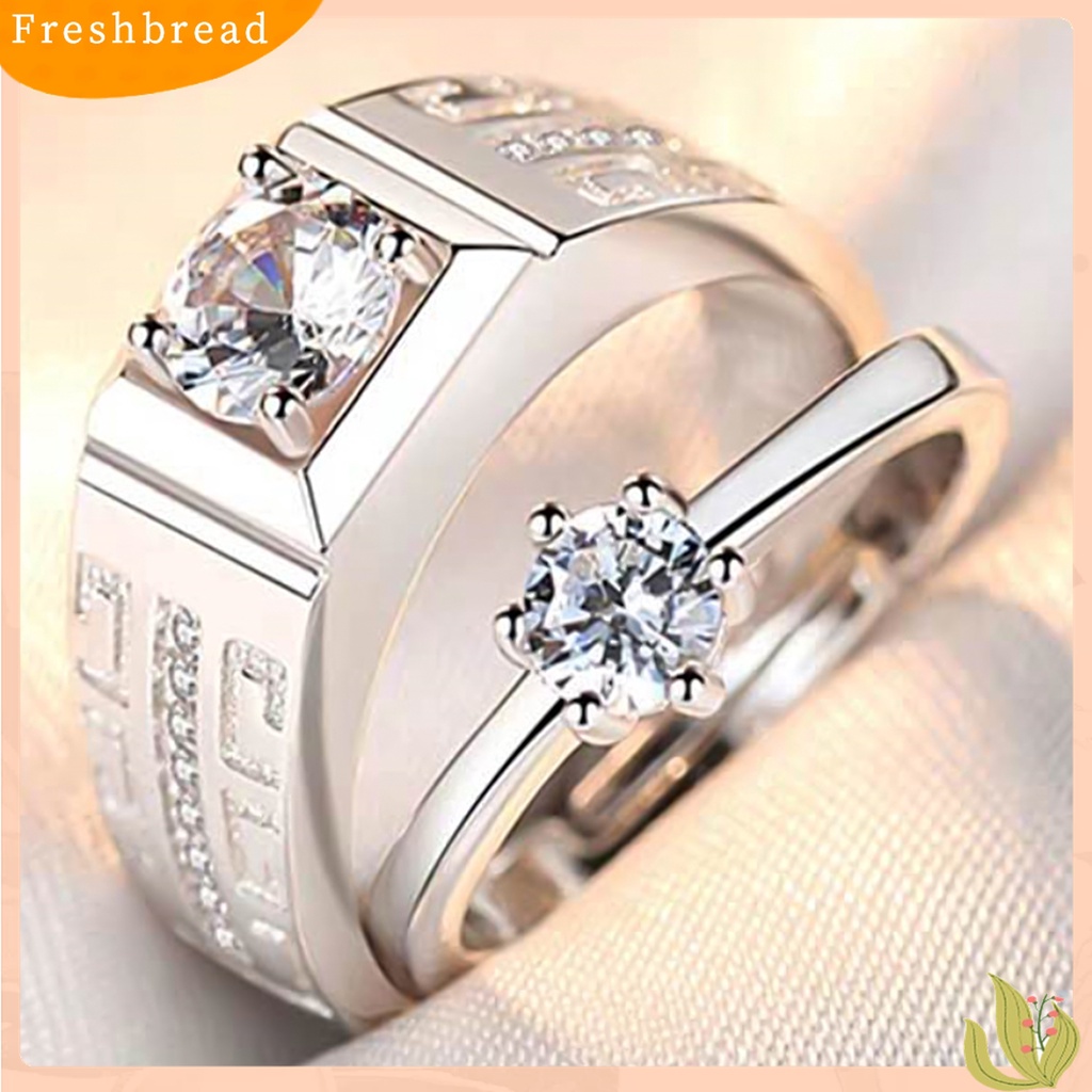 [TERLARIS]Classic Luxury Adjustable Cubic Zircon Couple Engagement Ring Jewelry Accessory for Valentine Day