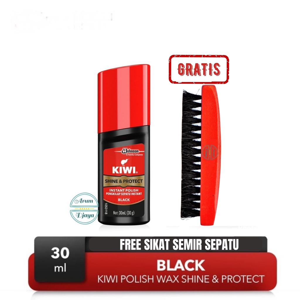 Kiwi Shine &amp; Protect Instant Polish Black 30mL Kiwi Semir Sepatu Cair Hitam + Sikat Semir Sepatu