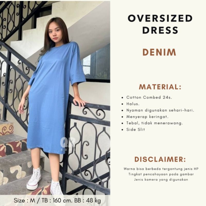 Baju Dress Oversize Tunik Cotton Combed 24s Premium Oversized Dress Tshirt - DENIM