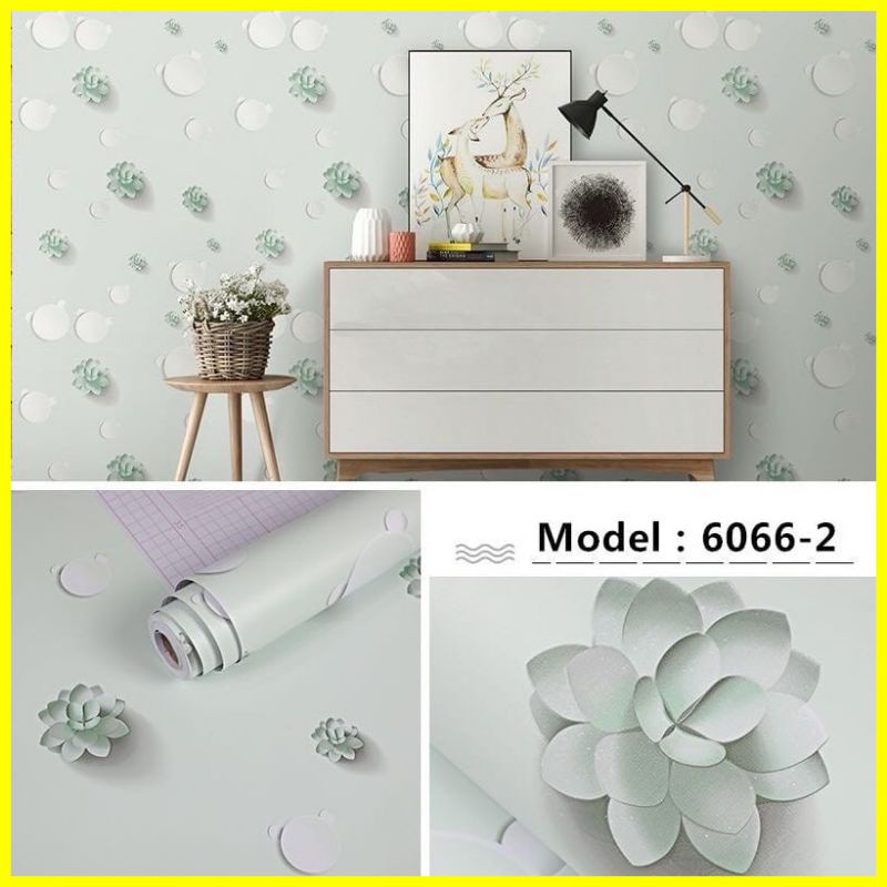 Wallpaper dinding stiker Dekorasi Rumah Welpeper 1 kg 2 roll COD motif - kaktus hijau