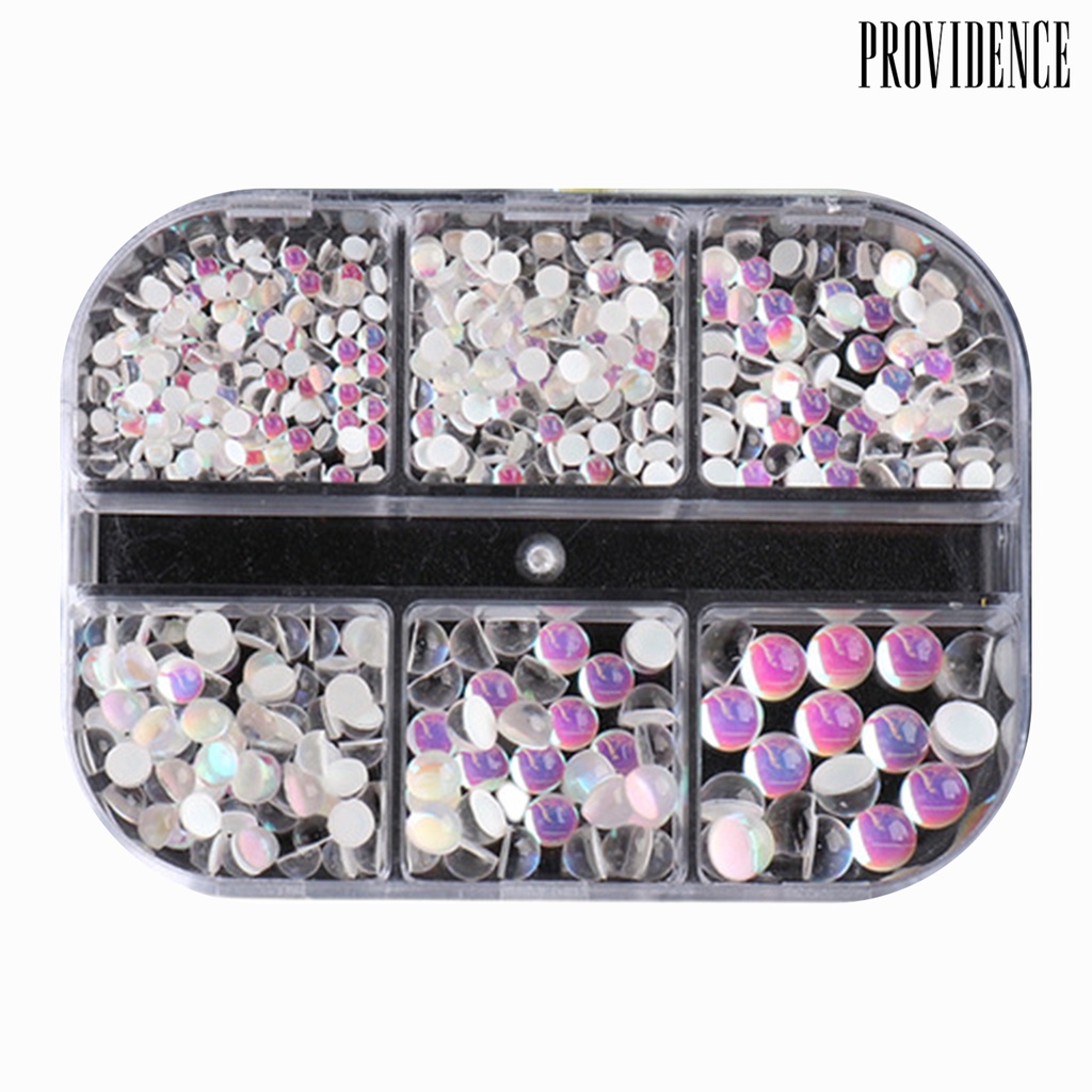 Providence 6 Grids/Box Fingernail Ornament Easy to Apply Decorative Resin Nail Art Accessories Aurora Mocha Clear Half Beads for Professional Use