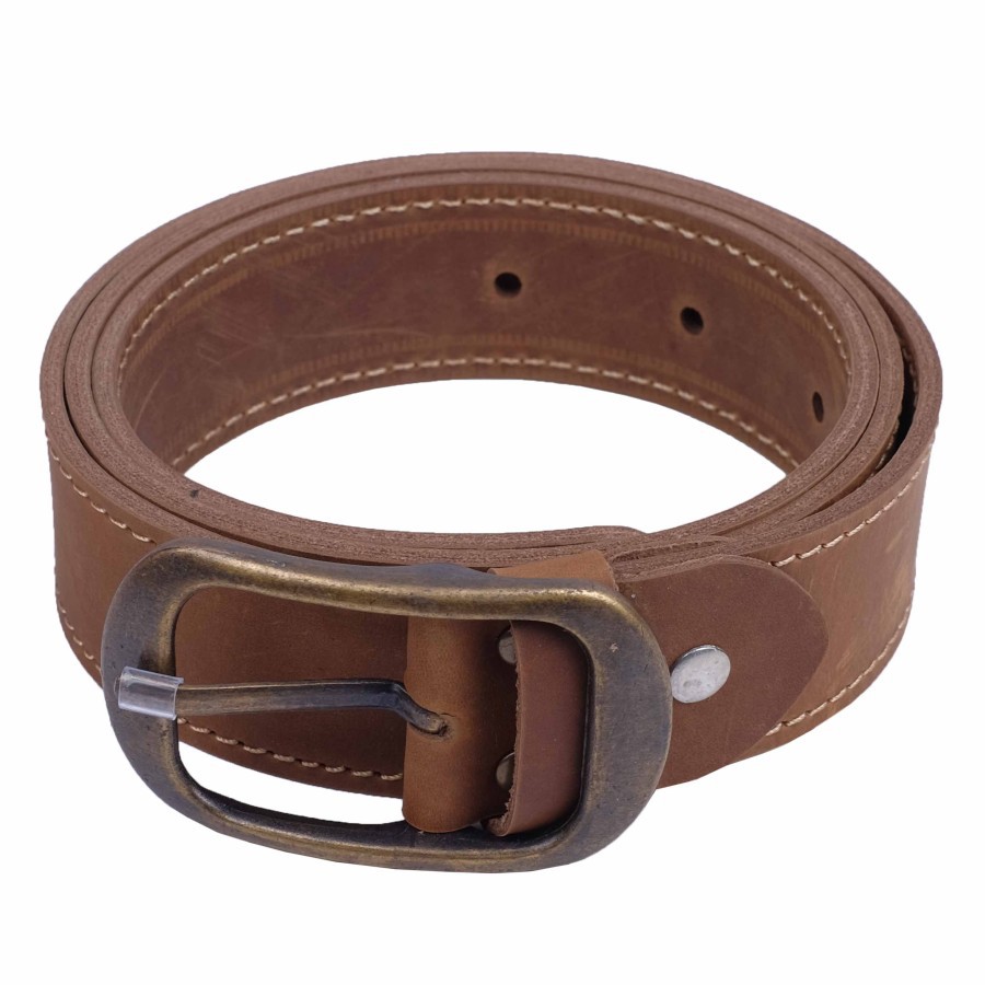 Ikat Pinggang Pria Gesper Sabuk Kulit Asli Leather Belt Buckle LB-03 - Cokelat