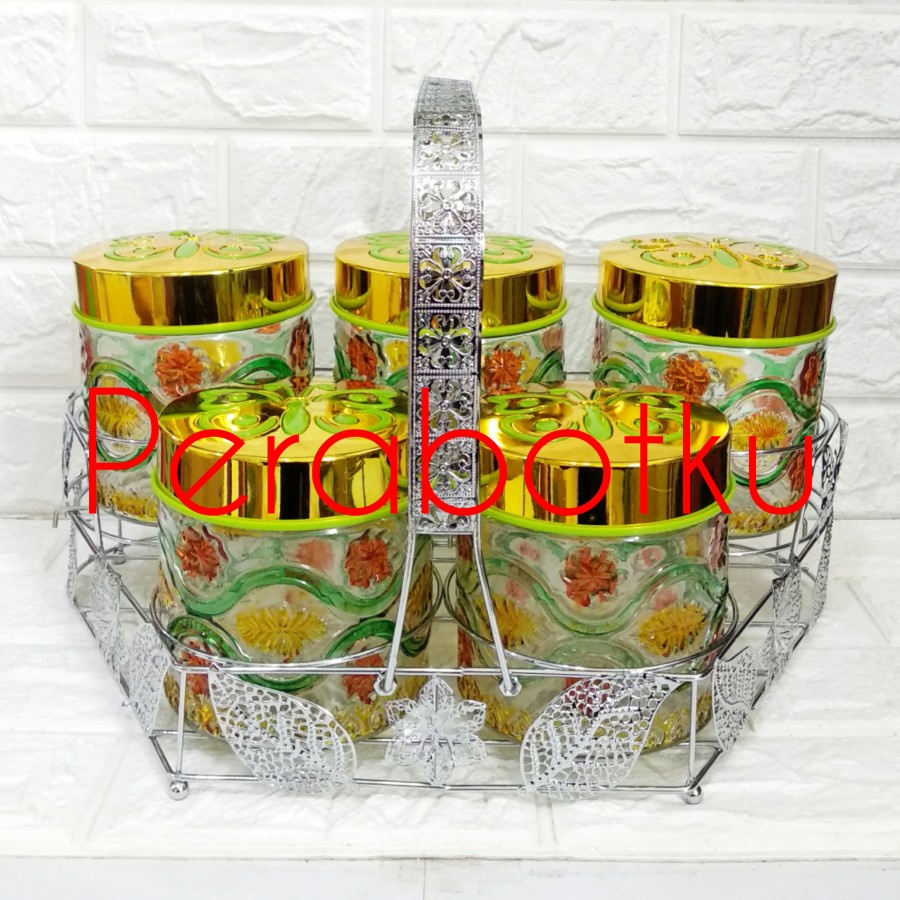 Toples Kaca Set 5 Pcs + Keranjang PSF - IVY / Toples Kue Kering Lebaran
