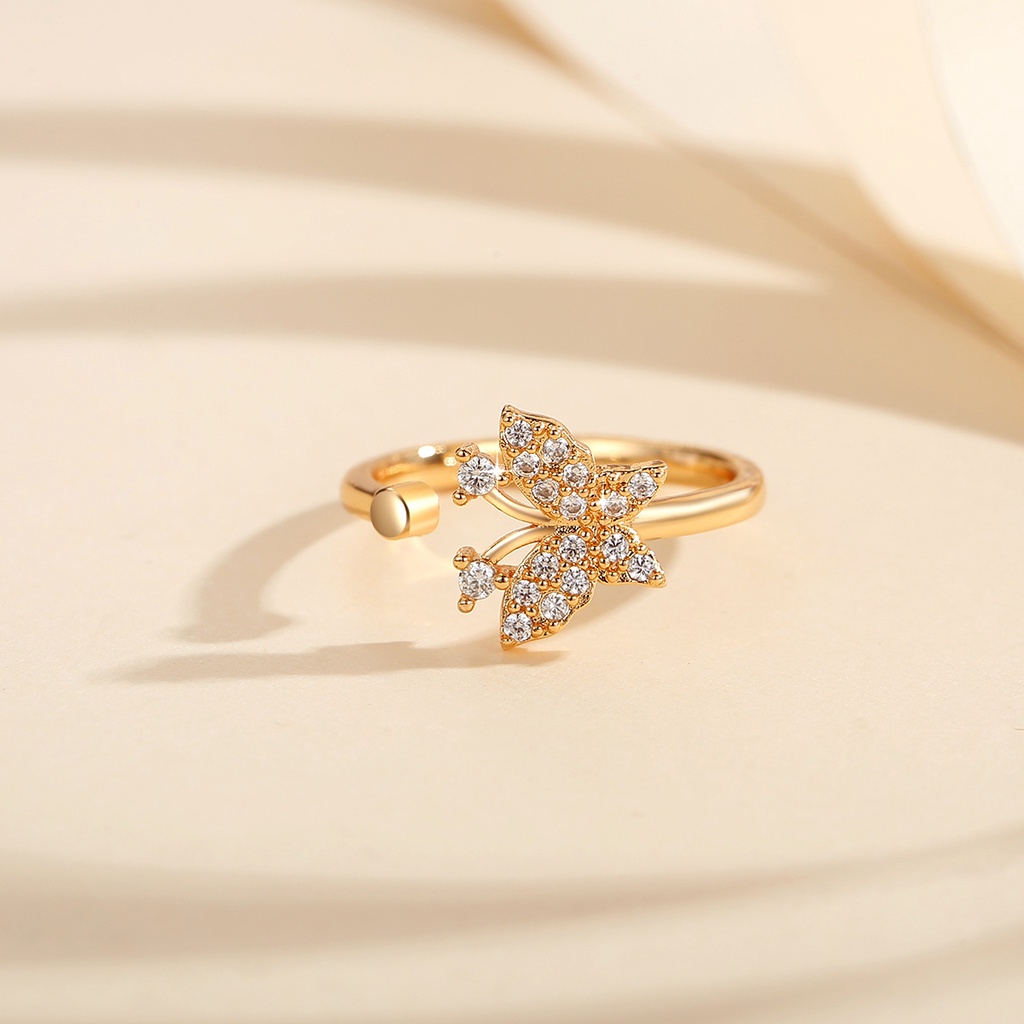 Y692 【COD】 Cincin Kupu-Kupu Adjustable Titanium Kristal Emas Fashion Wanita Perhiasan Rings