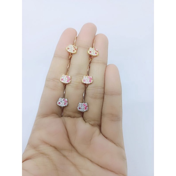 anting anak perak asli lapis emas/ anting kait hello kity mata/anting anak silver asli 925/anting kait anak fashion/anting anak terbaru