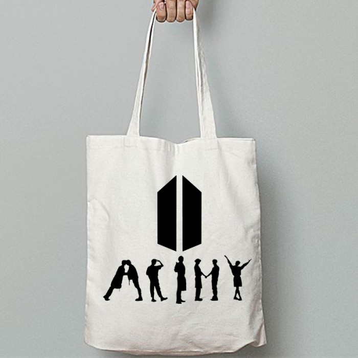 TAS SELEMPANG Totebag Tote Bag Kanvas BTS Wanita Logo Army ARMY SILUET SLING BAG BERKUALITAS KOREA P