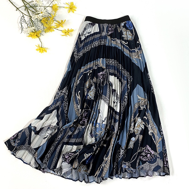 Jual Rok Plisket Premium Printed skirt women's 2021 spring and summer new slim elastic high waist me