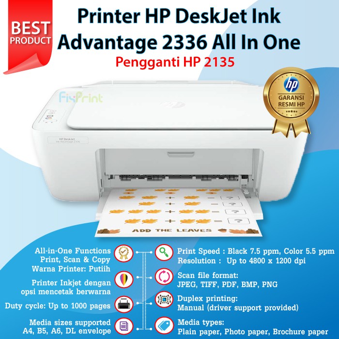 Printer Deskjet HP 2335 2336 2337 Print Scan Copy Cartridge 682 Black Color Pengganti HP 2135