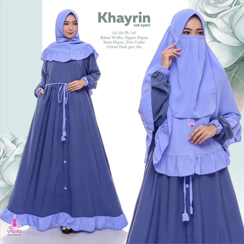 KHAYRIN - DRESS GAMIS SYARI FREE CADAR SET JILBAB BAJU PAKAIAN PESTA WANITA PEREMPUAN CEWEK BY AISHA