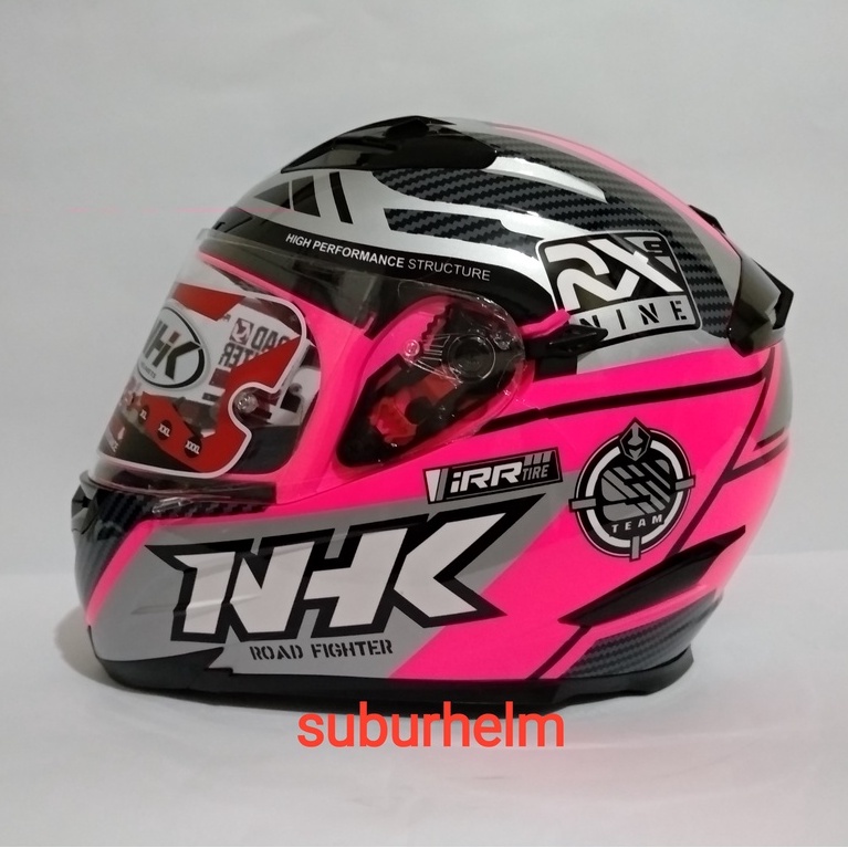 HELM  NHK  RX9  SE   RACER X   PINK  FLUO  SILVER   FULL FACE  FLAT VISOR  DOUBLE VISOR  ORI