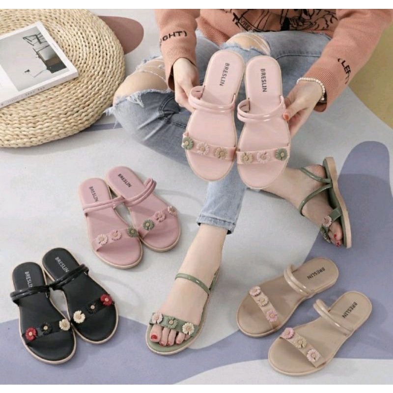 Sun-NADINI Sandal Flat Tali Wanita Import Breslin 1205