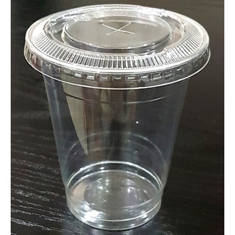 Cup 14 oz PET / isi 50 pc / Gelas Plastik 295 ml + Tutup Datar