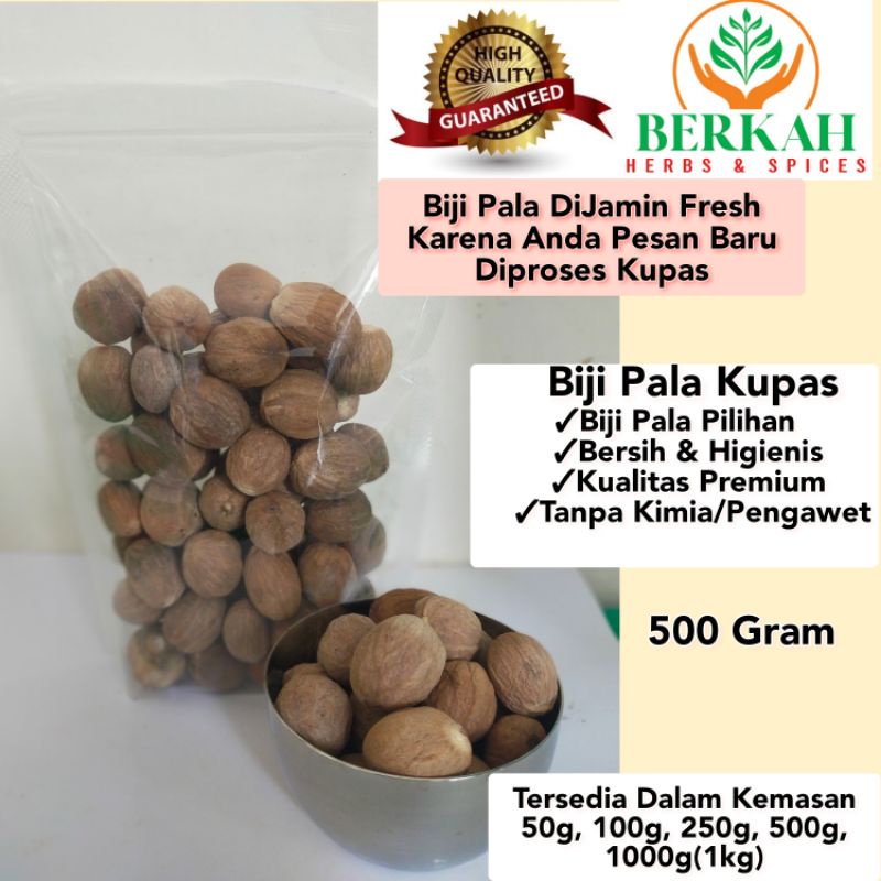 

Biji Pala Kupas Kering Tanpa Cangkang 500g Nutmeg Kualitas Premium Terbaik Halal