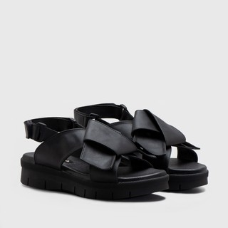 platform leather sandals black