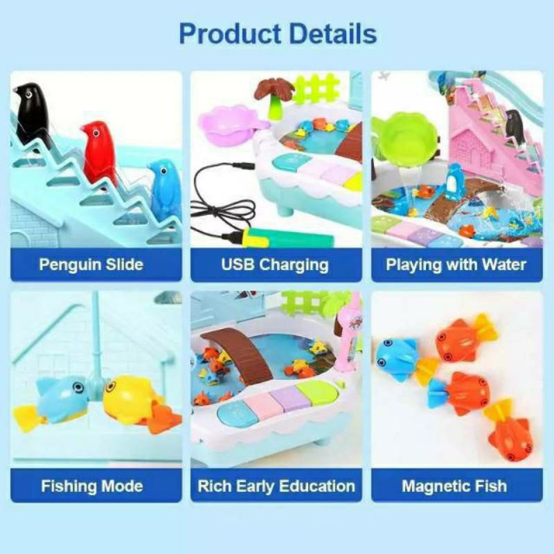 [FUNNY] Mainan Anak 2 in 1 Pancingan Ikan Magnet Kombi Track Racers Penguin / seluncuran penguin