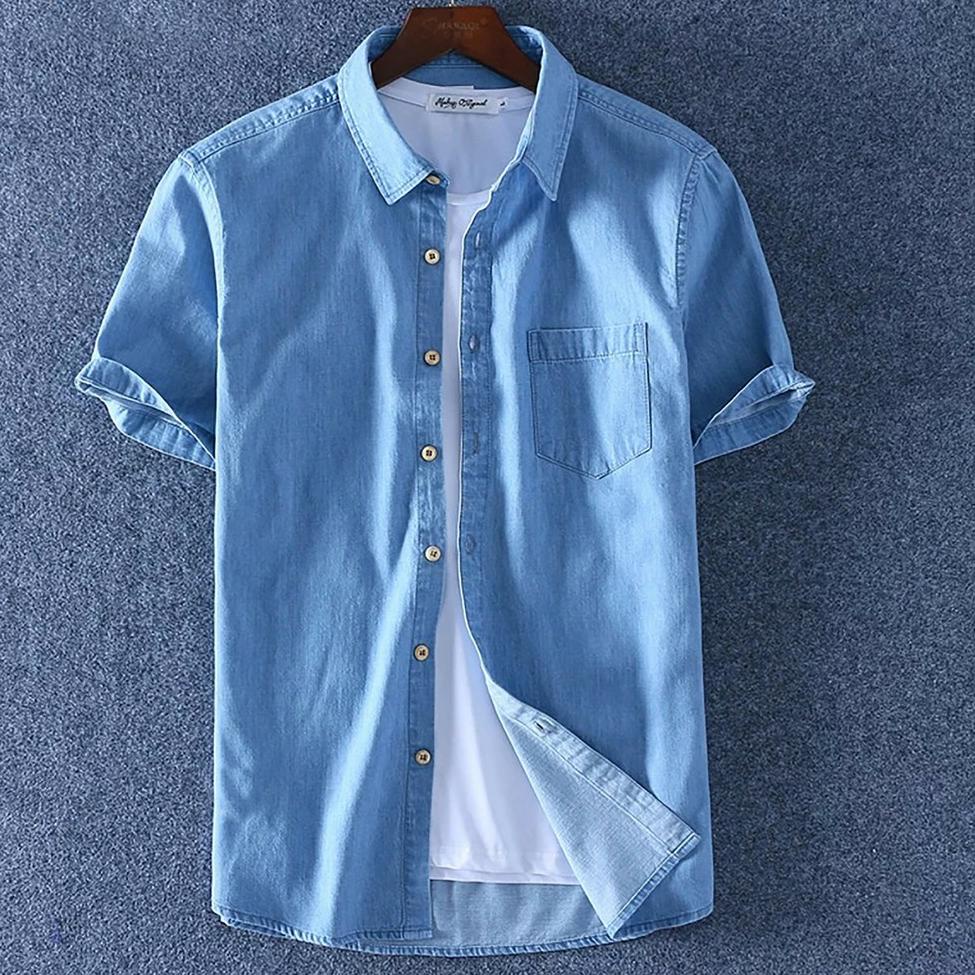 [KODE 9771] Kemeja Jeans Polos Pria Lengan Pendek / Kemeja Polos / Bozz Jeans / Kemeja Levis Murah P