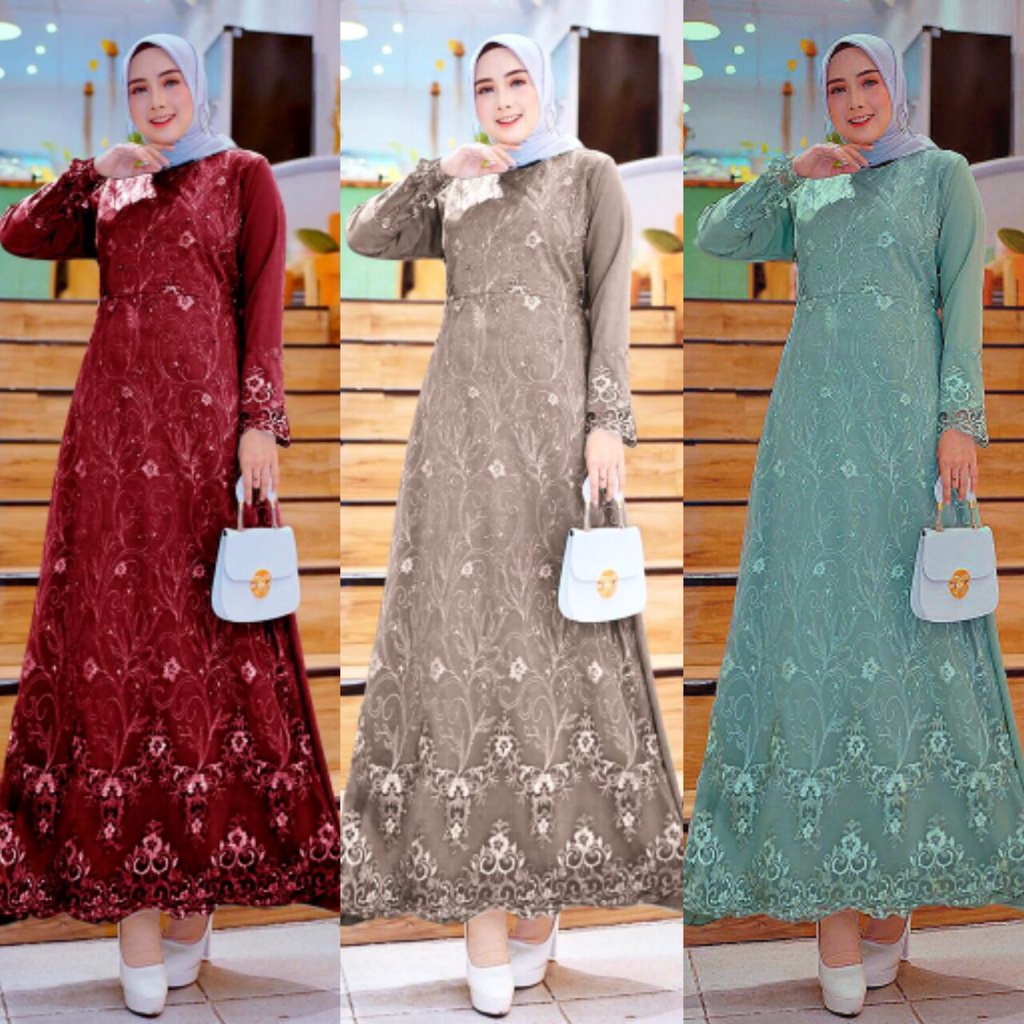 GAMIS BRUKAT MAXI MOANA MUSLIM PREMIUM JUMBO (SIZE M,L,XL,XXL)GAMIS PESTA MEWAH GAMIS SERAGAM