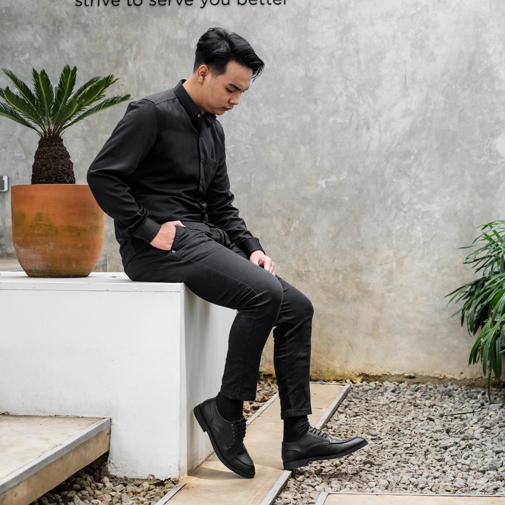 Harvard Black | 39-44 | Sepatu Pantofel Hitam Pria Casual Kerja Cowok Kantor Pantofel Laki | Lvnatica x FORIND