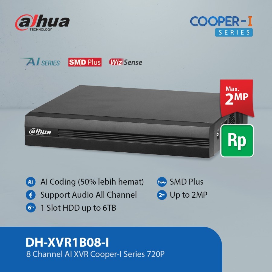 DVR DAHUA 8 CHANNEL 2MP (DH-XVR1B08-I)