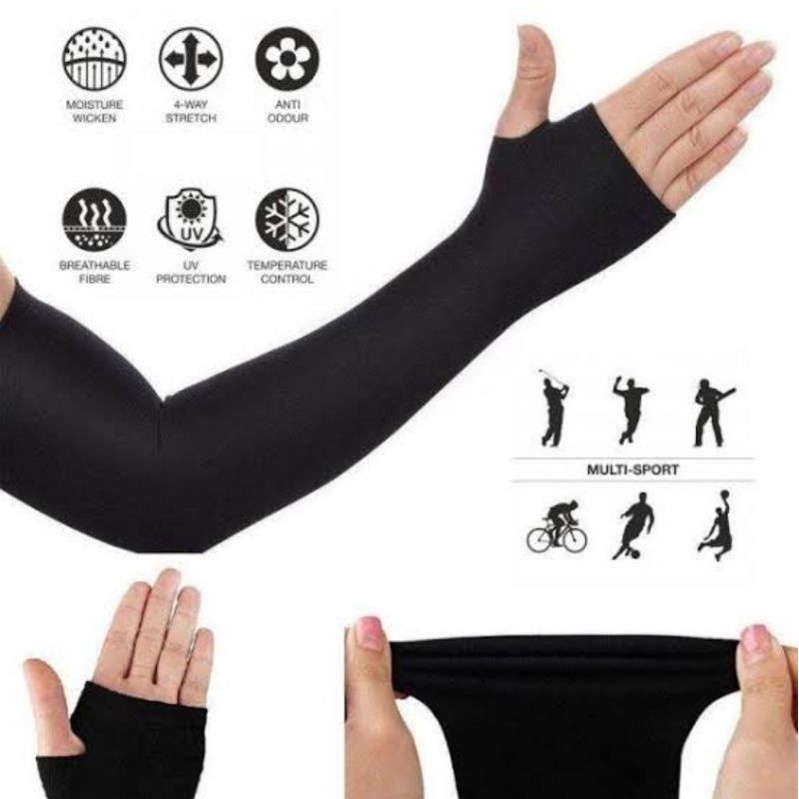 Manset tangan isi 2 pcs arm sleeve ss handsock super speed ss skindeker hitam aksesoris olahraga arm warmer skin deker voli manset lubang jempol pelindung lengan olahraga hitam polos