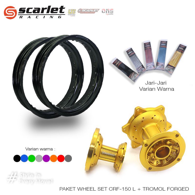 Scarlet Racing - Velg Pelk Pelek Rim Aloy Wheelset Supermoto HONDA CRF 150 L Tromol Forged ring jari