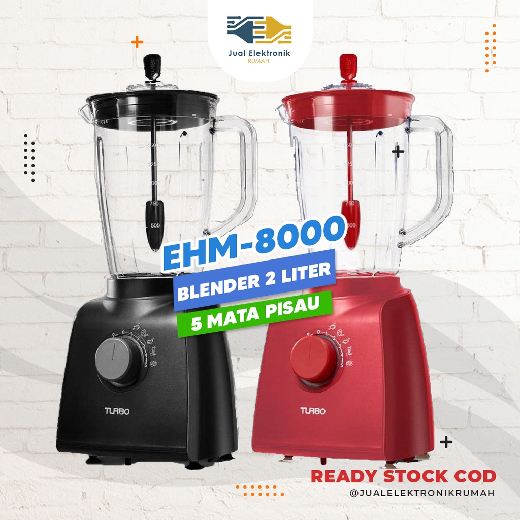 Blender Plastik Turbo EHM8000 Heavy Duty 2L 350 Watt Paling Diminati