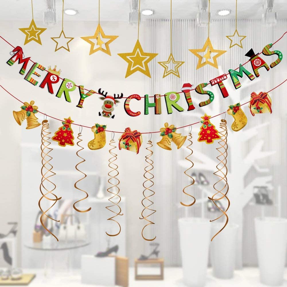 [Christmas Products] Paper Christmas Banners flags Hanging Bunting Garland