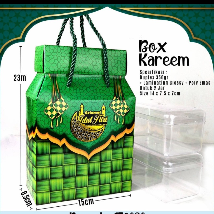 

Kotak Kardus Box Lebaran Idul Fitri Cookies Muat 2 toples 350gr 5pcs