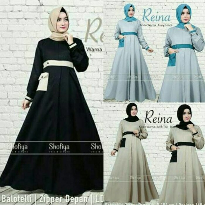 Dress Reina Pakaian Panjang Fashion Casual Wanita Muslim Hijab Modern