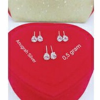 (COD)Giwang desy anak &amp; dewasa model tusuk mata zircon putih kilau perak asli 925/Silver 925 lapisan emas putih murni!!!
