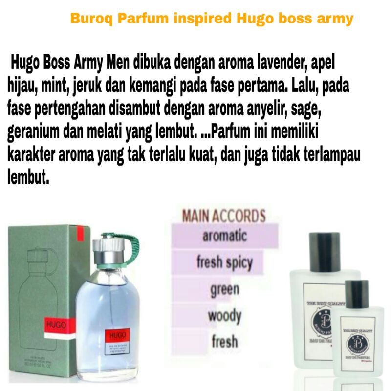 BUROQ PARFUM PRIA BOSS ARMY WANGI SEGAR SEDANG AROMA BUNGA BUAH MINT INSPIRED