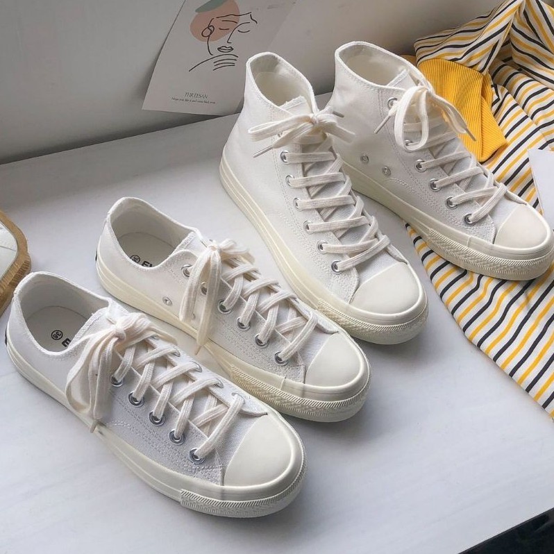 SEPATU SNEAKERS WANITA HIGH TOP LOW CUT PUTIH KANVAS KOREA