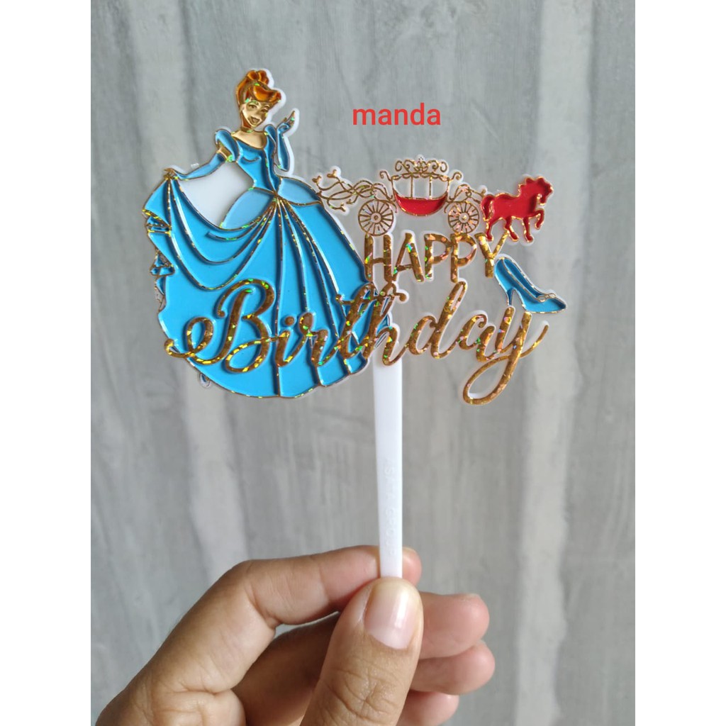 Tusuk topper hiasan kue tart happy birthday karakter princess cinderella