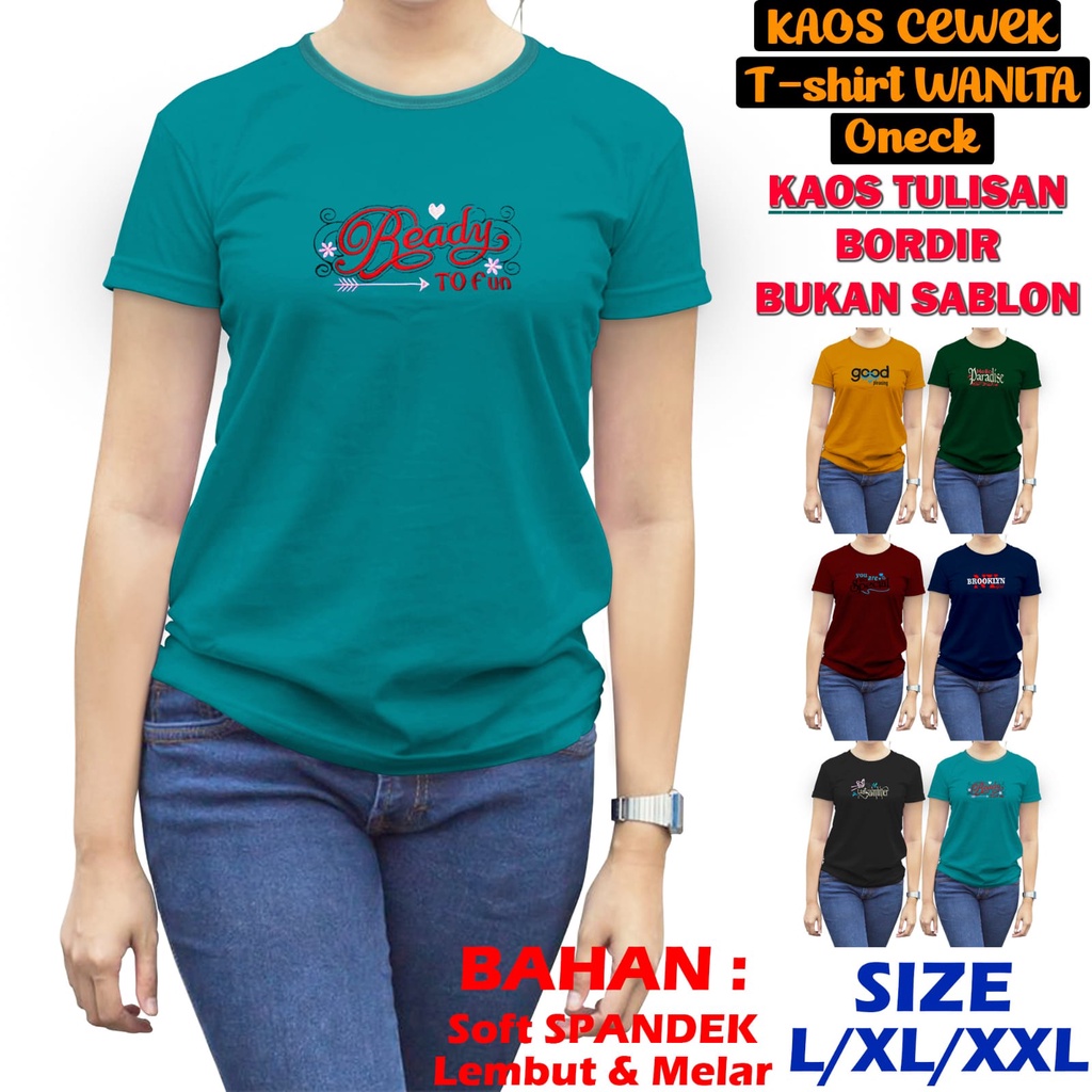 atasan wanita bordir bahan spandex t shirt wanita baju kaos wanita murah