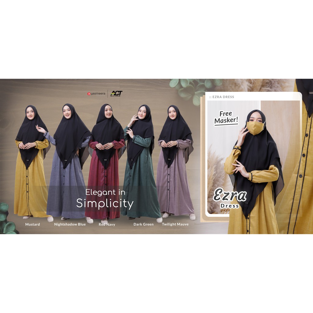 READY EZRA DRESS BY YASMEERA GAMIS BUSANA FASHION MUSLIM BUSUI MURAH LINEN LUX MIX TOYOBO LIST
