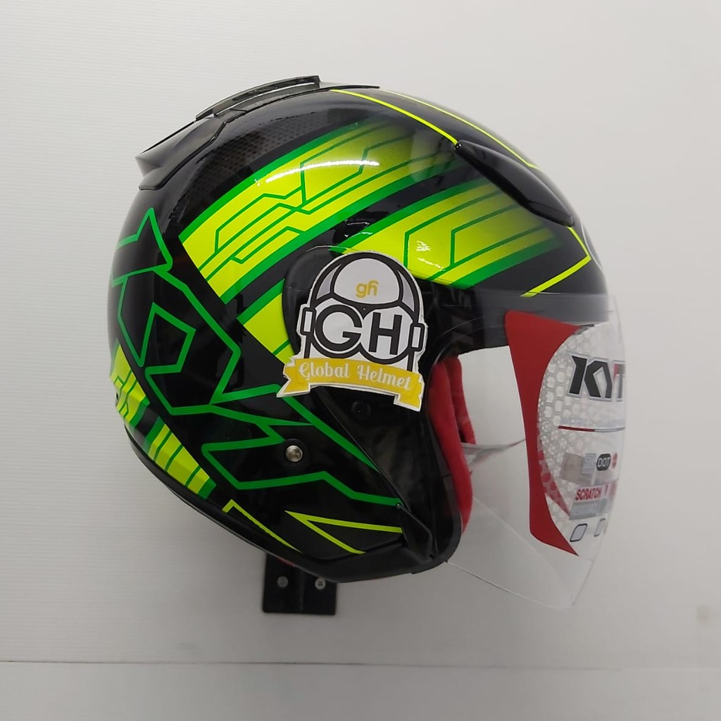 HELM HALF FACE KYT DJ MARU KYT DJMARU MOTIF #14 BLACK YELLOW FLUO GREEN